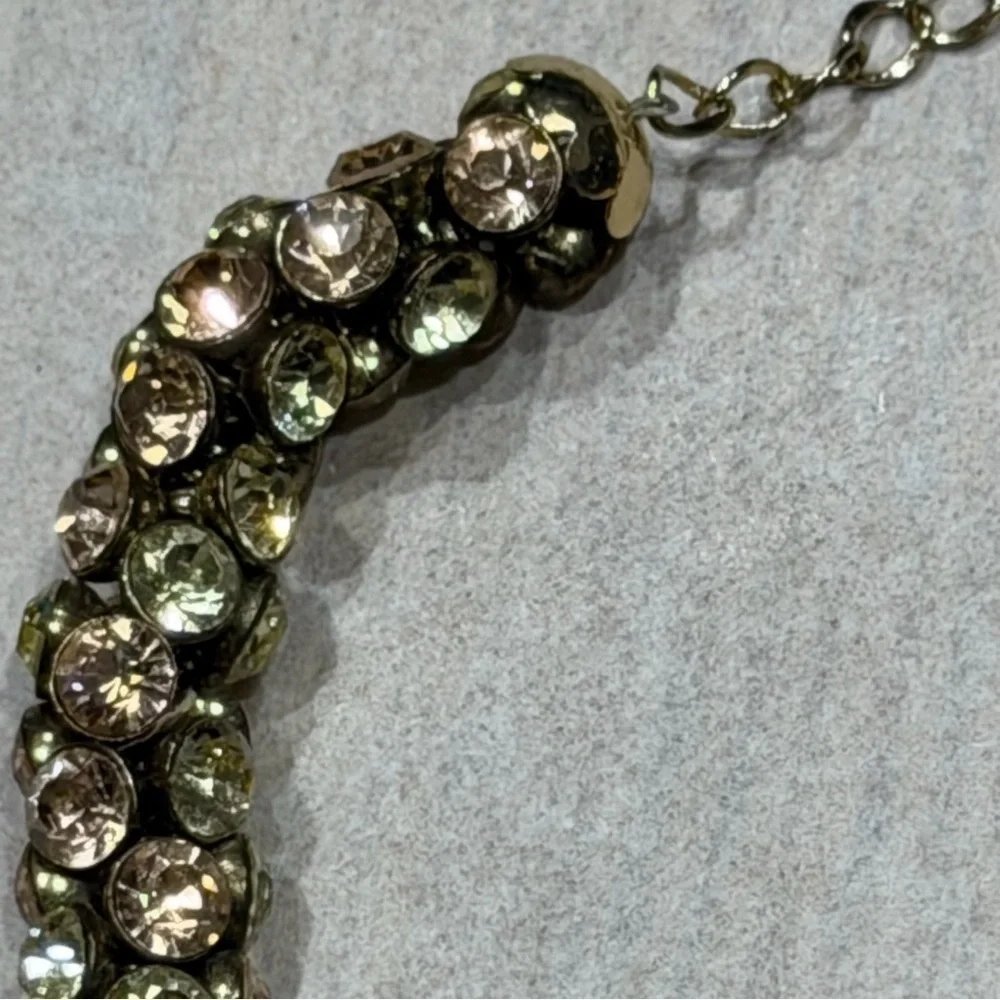 Statement Crystal Collar Necklace Olive & Champagne Tones Adjustable Luxury Look